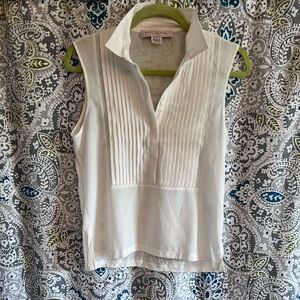 French Connection Cream Pleated Sleeveless Blouse with Bib Collar